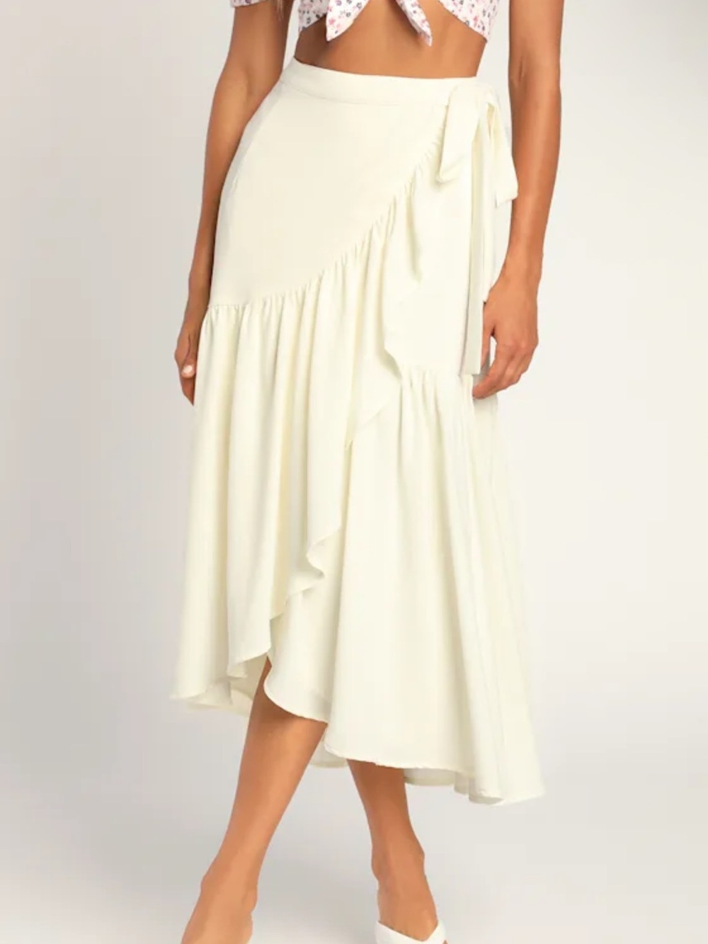 NEW Lulus Sweetly Stunning Ivory High-Low Wrap Maxi Skirt Small